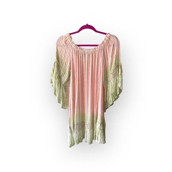 new Zury 𖡗 Metallic Thread Off Shoulder Peasant Dress 𖡗 Pink Tie Dye Ombré 𖡗 - Picture 13 of 16